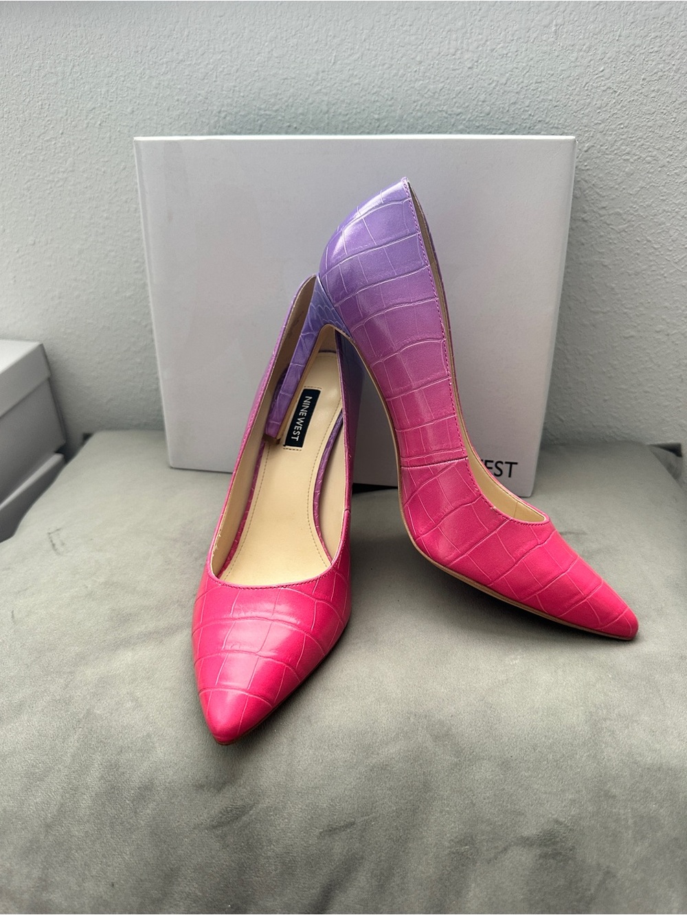 Nine West Croc-Embossed Pink to Purple Ombre Pointed-Toe Pumps